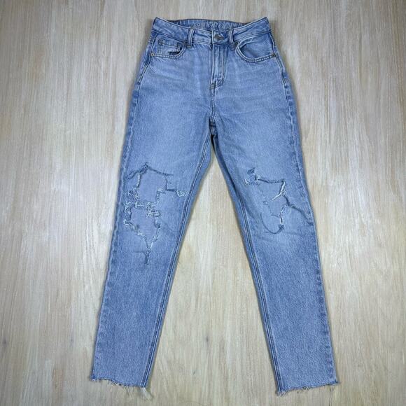 American Eagle Strigio Mom Jean Distressed Destroyed Ripped High Rise Jeans 0 - Picture 1 of 16